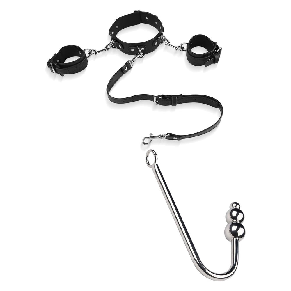 Indulge in heightened leather, beads, anal men pleasure as the beaded anal hook stimulates with its stainless steel single ball design.