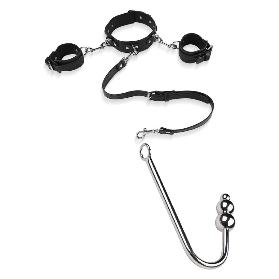 Beaded Anal Hook with Collar and Cuffs Loveplugs Anal Plug Product Available For Purchase Image 43