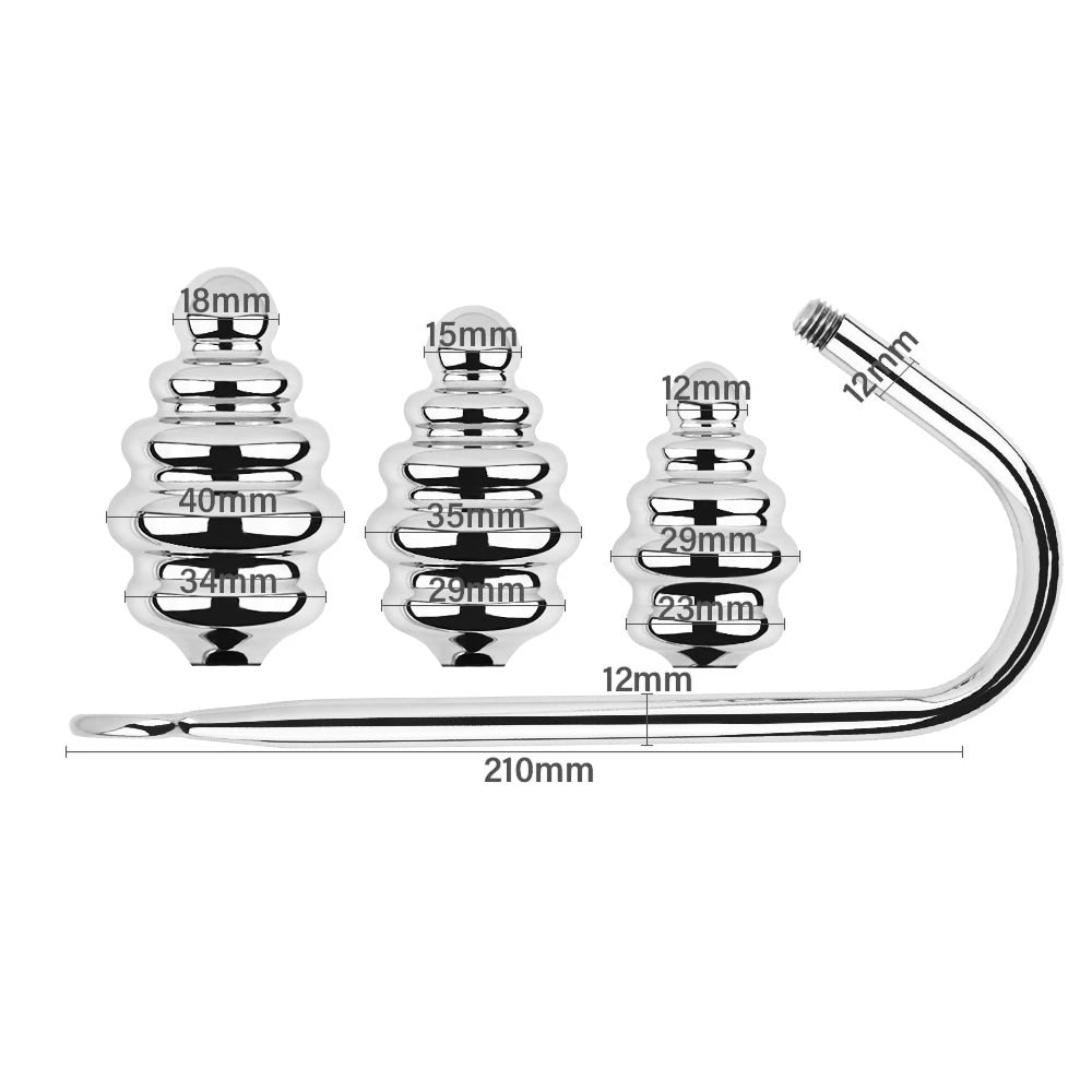 Screw-in Ribbed Anal Hook Set