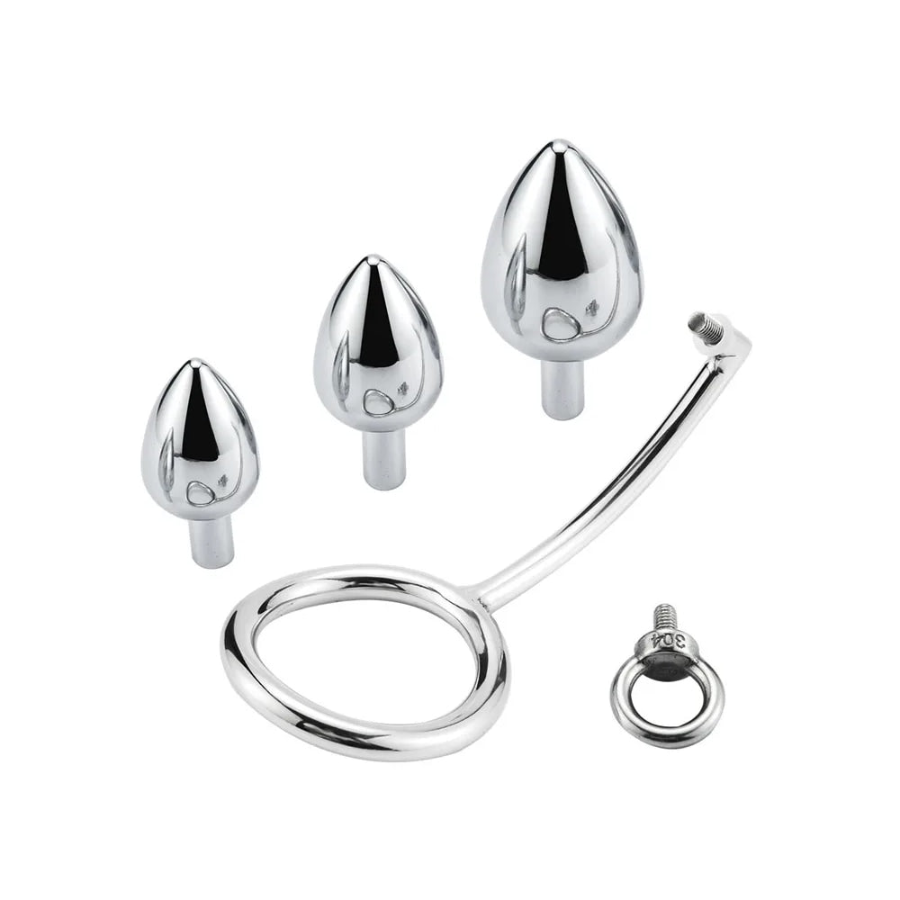 Stainless Steel Anal Hook with Cock Ring Set Loveplugs Anal Plug Product Available For Purchase Image 2