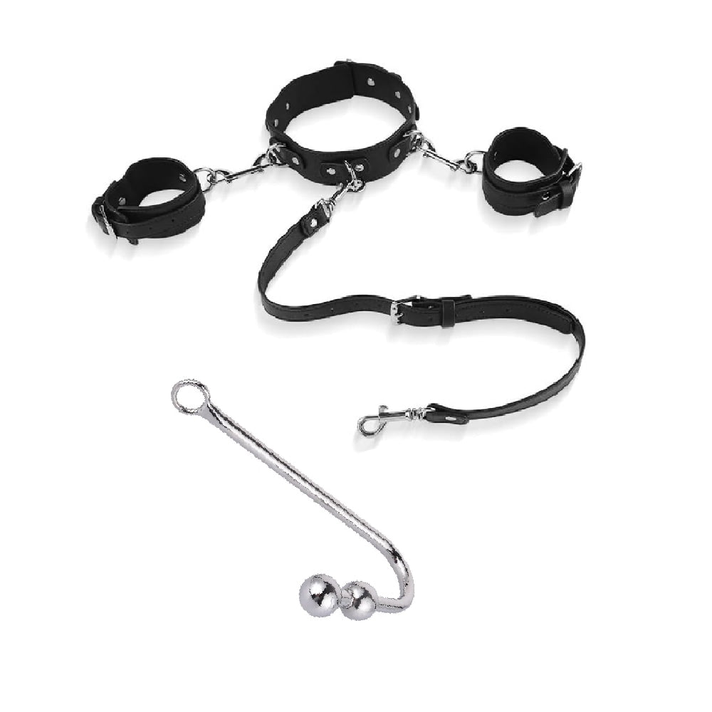 Beaded Anal Hook with Collar and Cuffs Loveplugs Anal Plug Product Available For Purchase Image 3