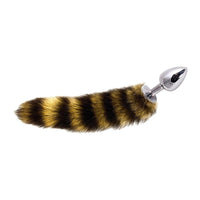 Enhance intimacy with a raccoon sex toy that features soft fur, sleek metal, and a tantalizing black, brown, and silver finish.