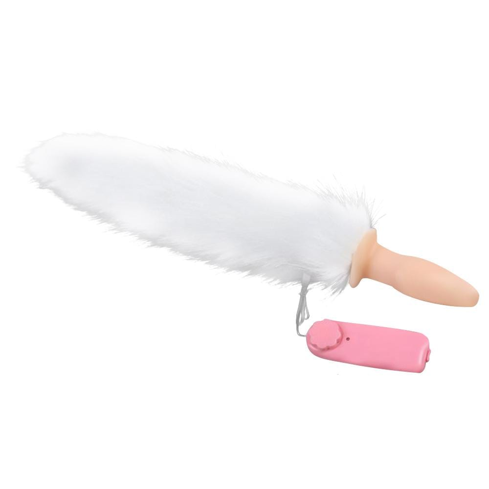 White Fox Tail Vibrator, 13" Loveplugs Anal Plug Product Available For Purchase Image 1