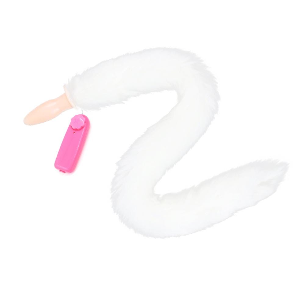 White Fox Tail Vibrator, 13" Loveplugs Anal Plug Product Available For Purchase Image 2