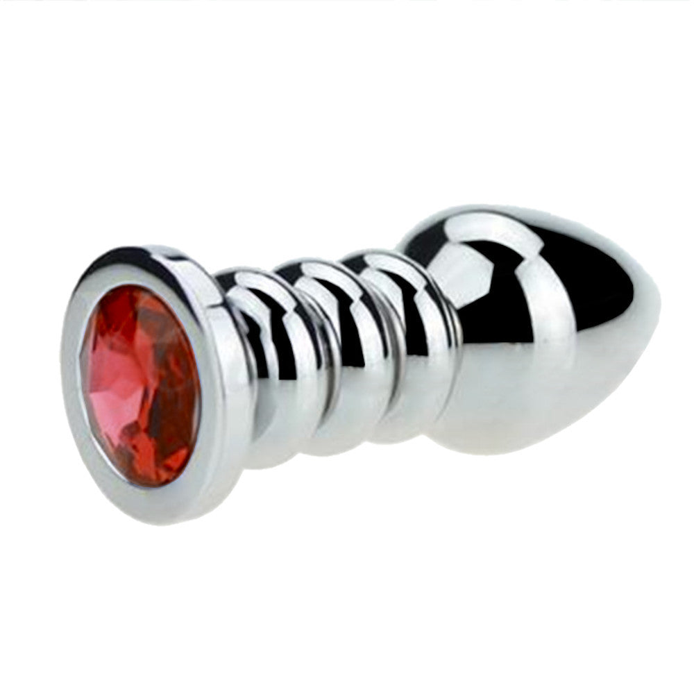 Ribbed Steel Jeweled Plug  Love Plugs