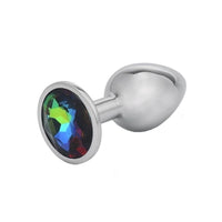 The medium jeweled sex toy offers stainless steel luxury with a sleek rainbow gem, adding elegance to your variety, anus training set with safety in mind.
