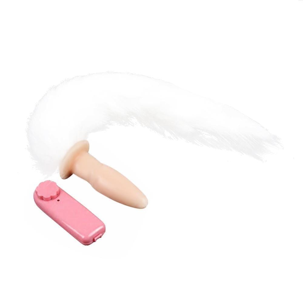 White Fox Tail Vibrator, 13" Loveplugs Anal Plug Product Available For Purchase Image 3