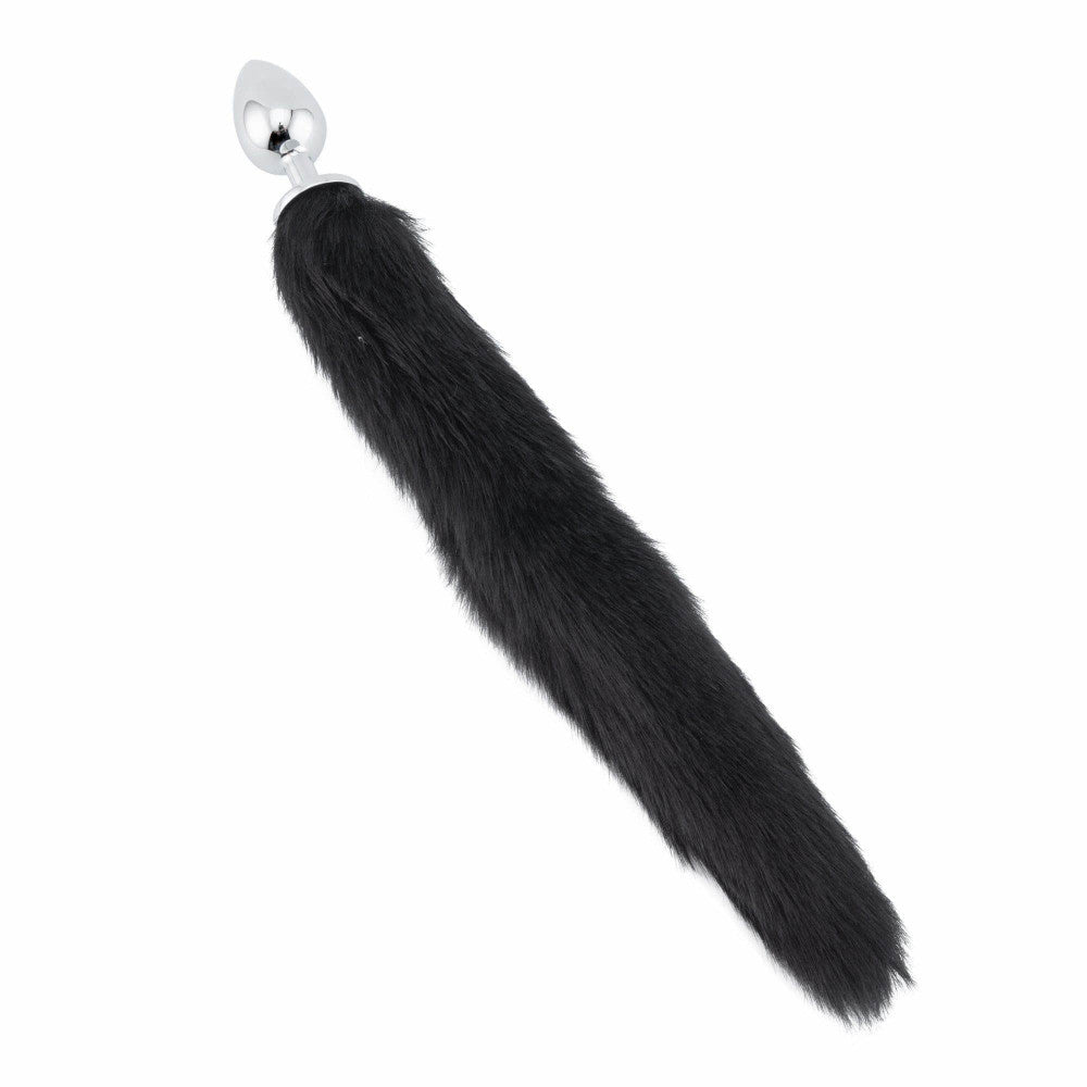 18-in Black Fox Tail With Plug-Shaped Metal End Loveplugs Anal Plug Product Available For Purchase Image 1