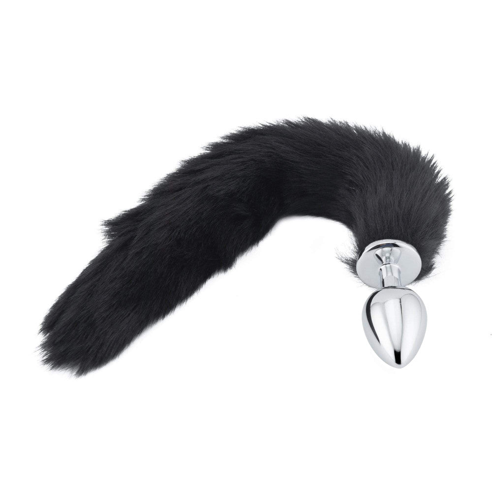 18-in Black Fox Tail With Plug-Shaped Metal End Loveplugs Anal Plug Product Available For Purchase Image 3