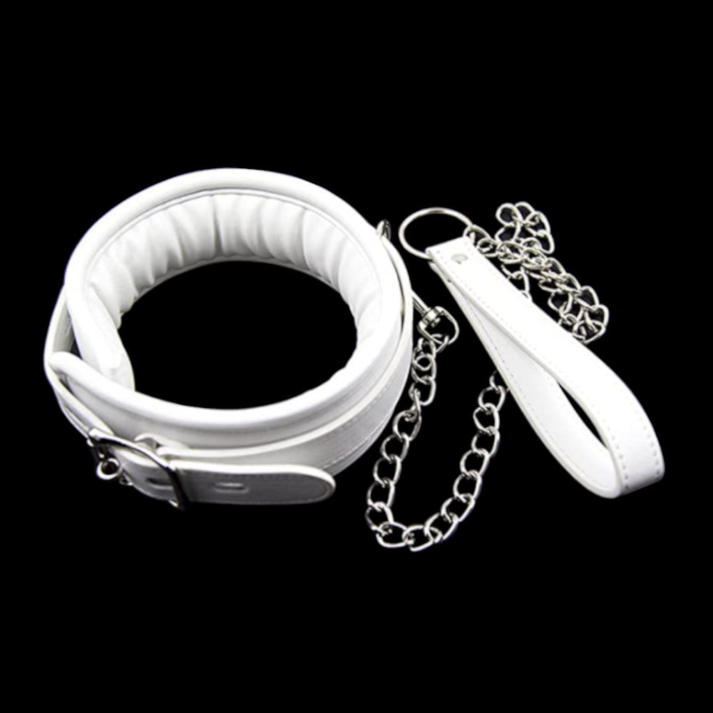 White Leather Collar With Leash