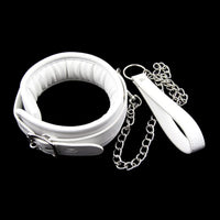 White Leather Collar With Leash