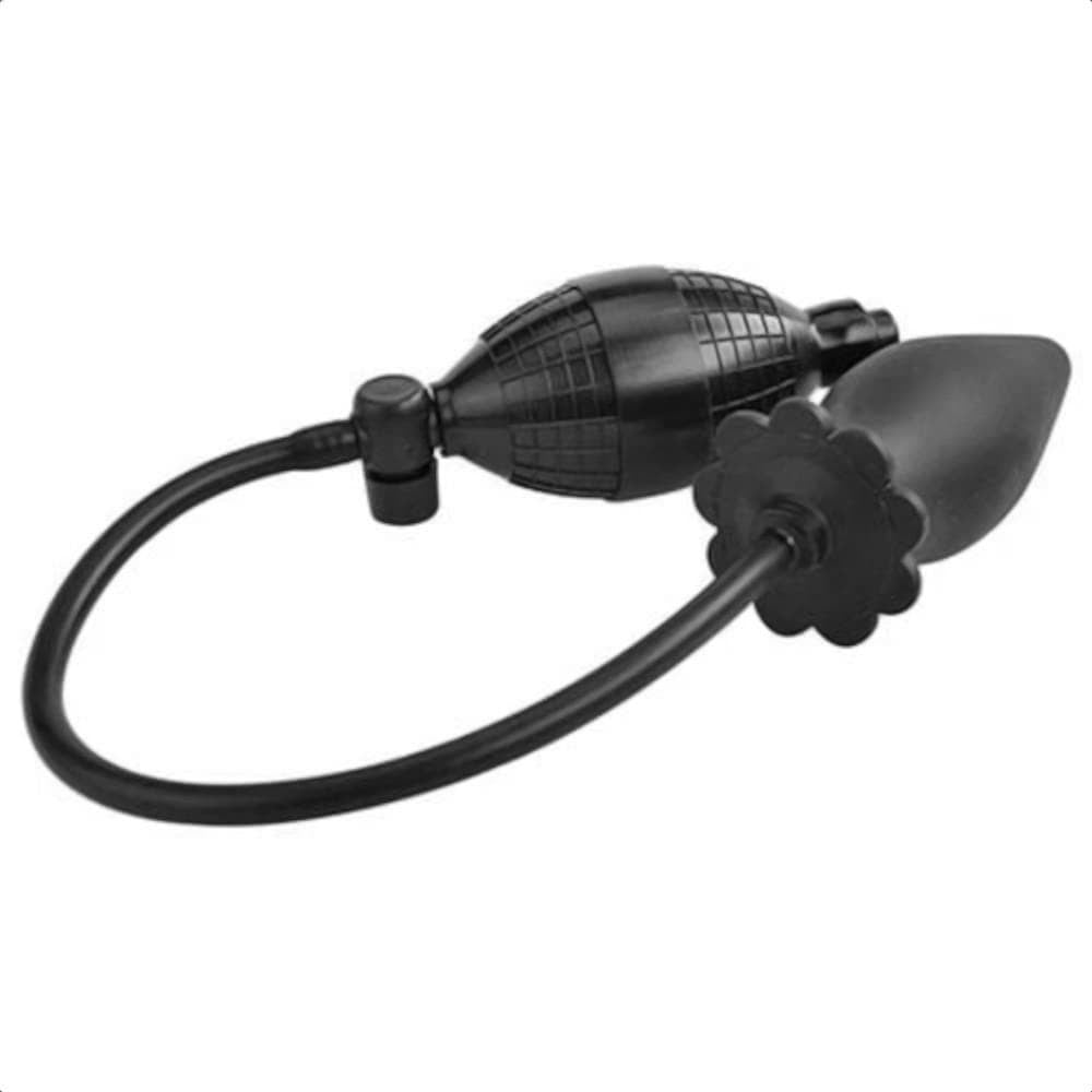 The black silicone sex toy expands up to 6 cm, offering flexibility for those using large sex toys. Inflatable butt ensures a snug, fulfilling fit.