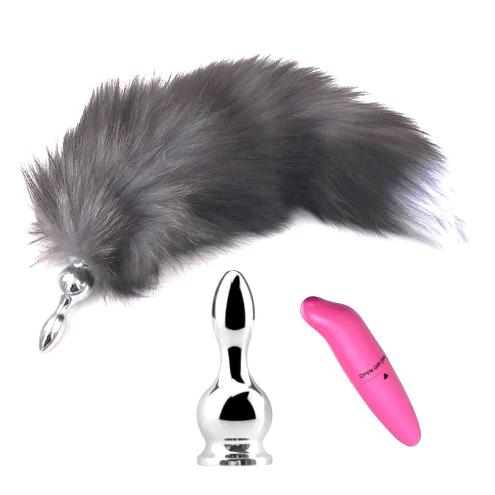 Transform into a seductive vixen with this sleek, black, and white tail that teases your partner. The white, tail, adds a playful touch, enhancing your sensual aura. Feel the weight of the sex toys as they tantalize your senses.