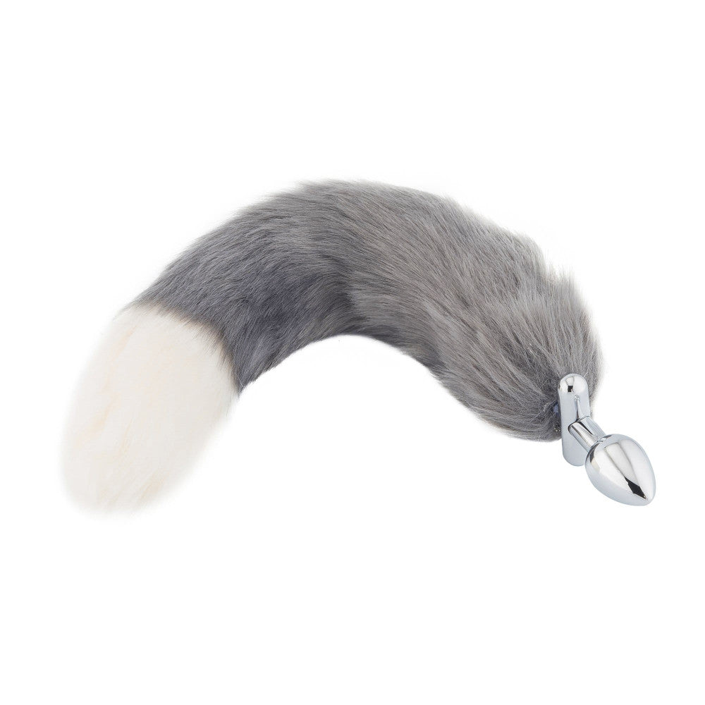 Grey with White Fox Shapeable Metal Tail, 18" Loveplugs Anal Plug Product Available For Purchase Image 1