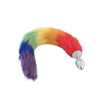 Elevate your look with the rainbow-colored tail, a perfect match for your metal plug. fox tail adds a bold touch, silver, metal, sex toys,