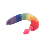 An 18" rainbow fox tail, crafted from silicone, brings multiple, colorful pleasures. sex toy adds a wild twist to your fox, rainbow, multiple fantasies.