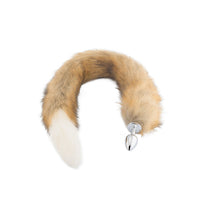 Unleash your inner fox with this tantalizing, 32" brown with white fox plug, swaying as you move, using lube for smooth fox tail play.