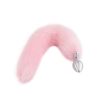 A pink fox sex toy is featured, lights reflecting off the stainless steel base. With its shapeable tail, sex toy tail provides flexibility for roleplaying.