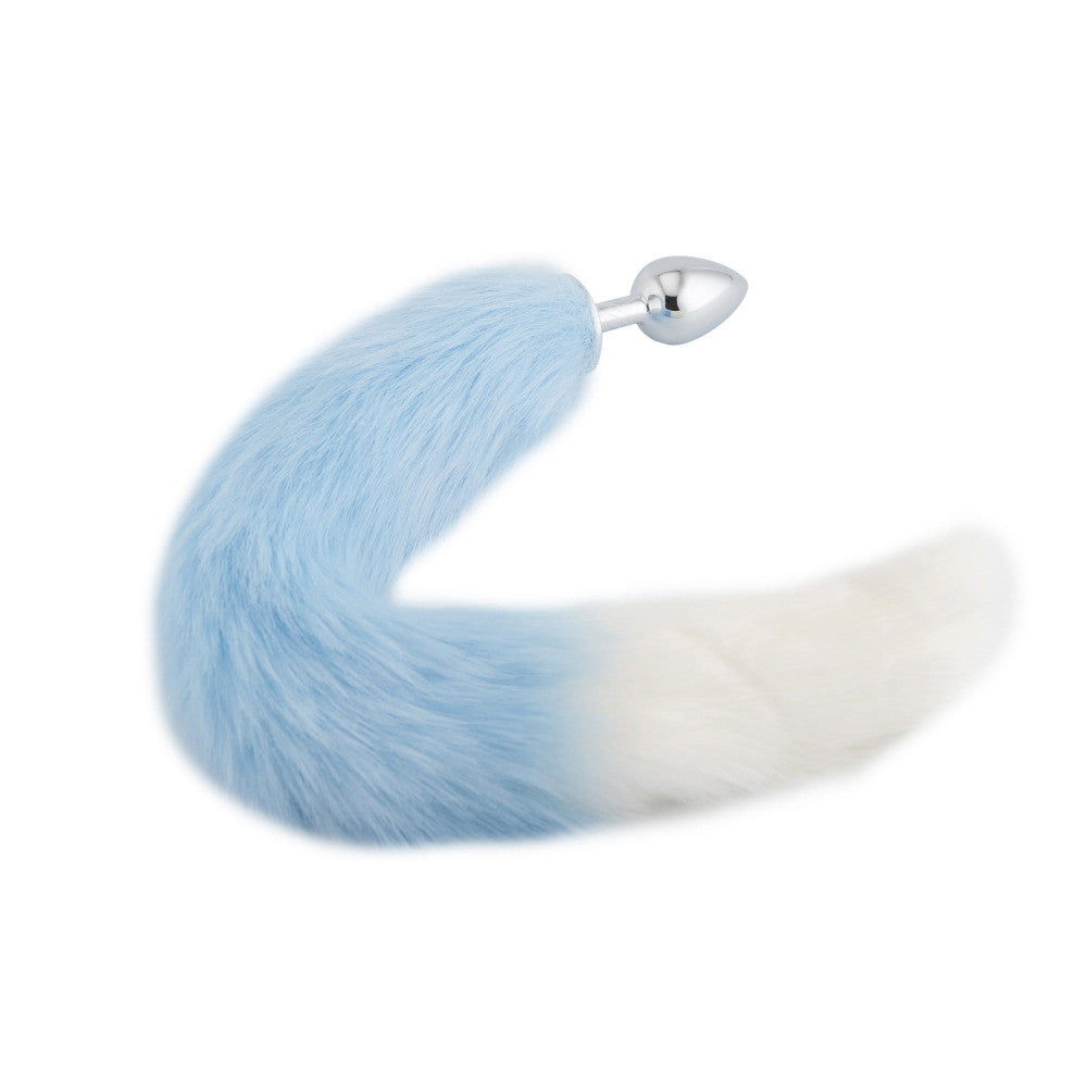 The fox tail, with its light blue and white fluffy fur, fox, tail, is paired with high-quality sex toys tail for your intimate pleasure.