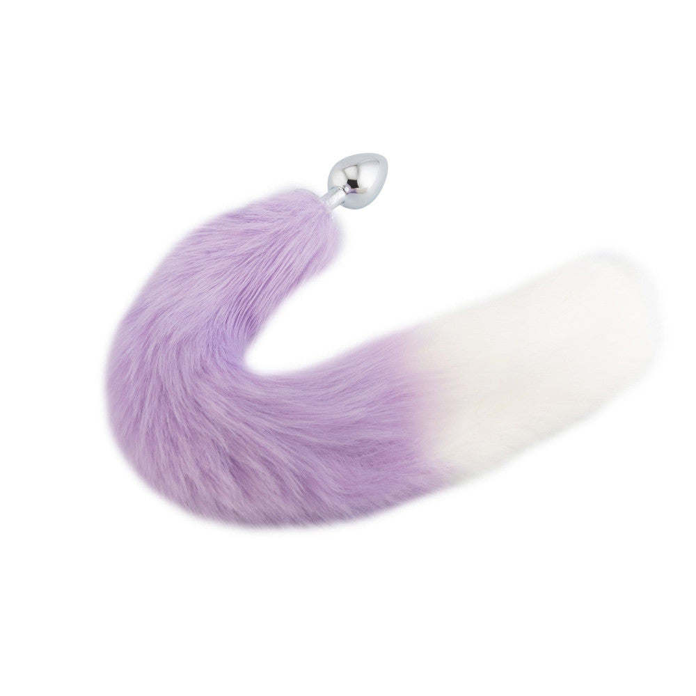 Delivered in discreet packaging, this product features a purple, metal, white fox, plug, ensuring comfort and satisfaction, Metal, sex toys, Purple, Silver, White.
