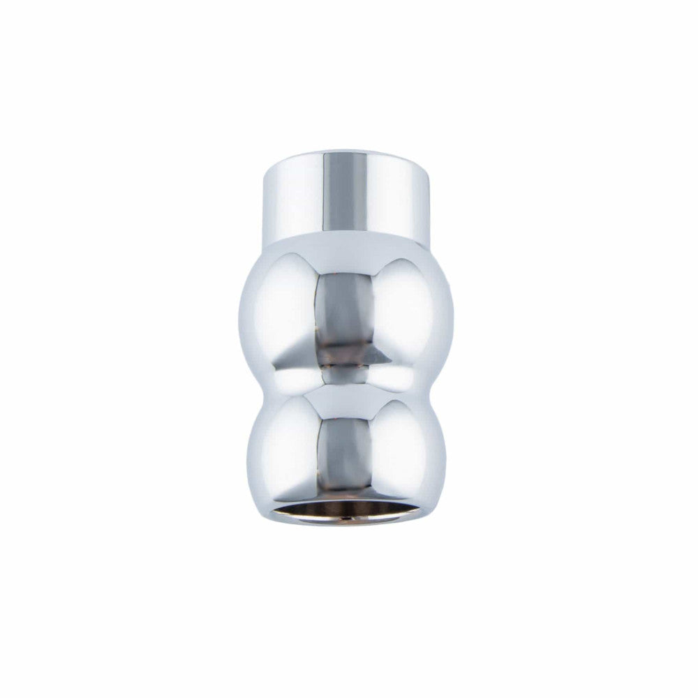 The large stainless steel plug features a ribbed, hollow design, ideal for douches, enemas, and sex toys hollow play. Made in the USA
