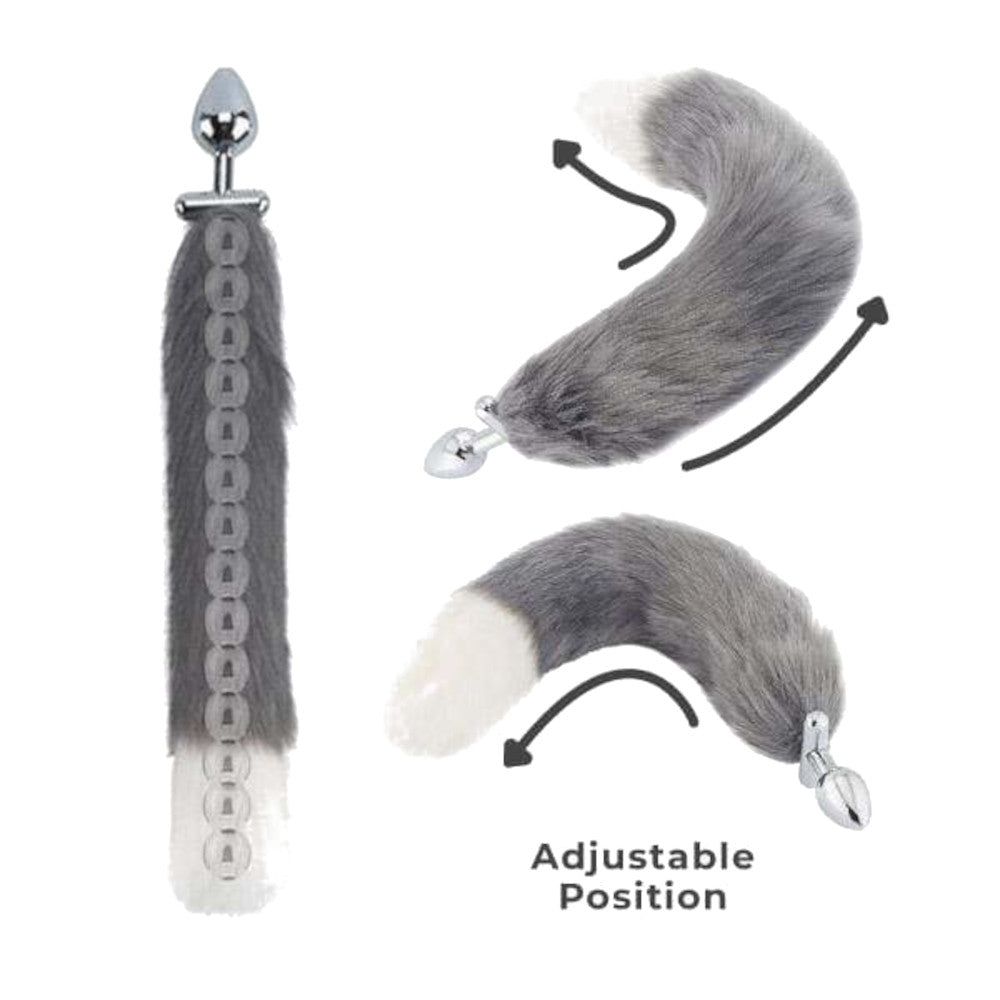 Grey with White Fox Shapeable Metal Tail, 18" Loveplugs Anal Plug Product Available For Purchase Image 3