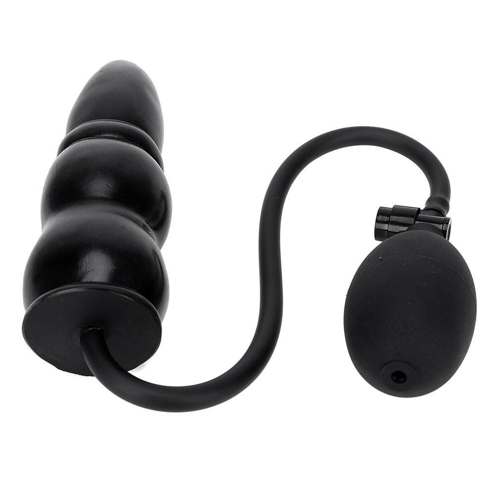 xofoco Beads Inflatable Plug Silicone Butt Plug, Black, M