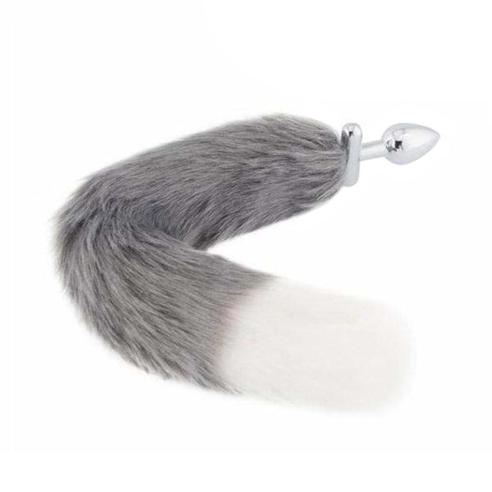 Grey with White Fox Shapeable Metal Tail, 18" Loveplugs Anal Plug Product Available For Purchase Image 2