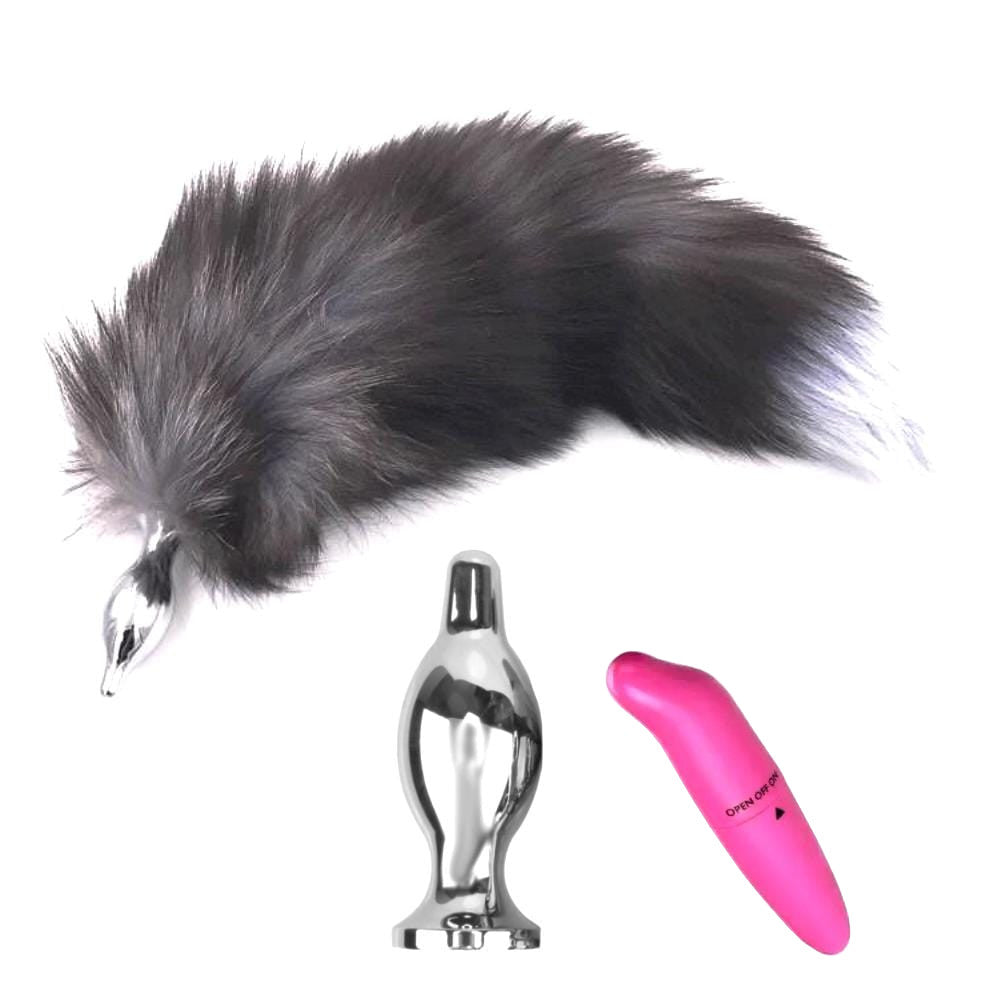 Embrace your sensual side with this fox sex toy, flaunting a fluffy black, white, tail and sleek metal sex toy. Feel sexy, powerful, and in control.
