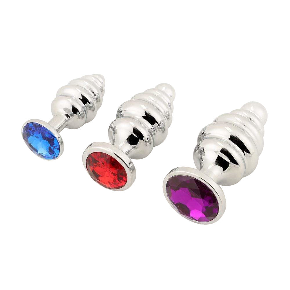 Pink Ribbed Jeweled Anal Training Set (3 Piece) Loveplugs Anal Plug Product Available For Purchase Image 3