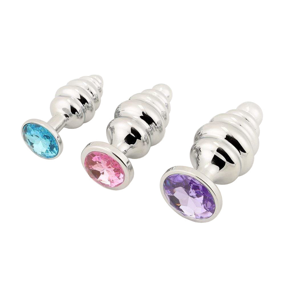 Pink Ribbed Jeweled Anal Training Set (3 Piece) Loveplugs Anal Plug Product Available For Purchase Image 2