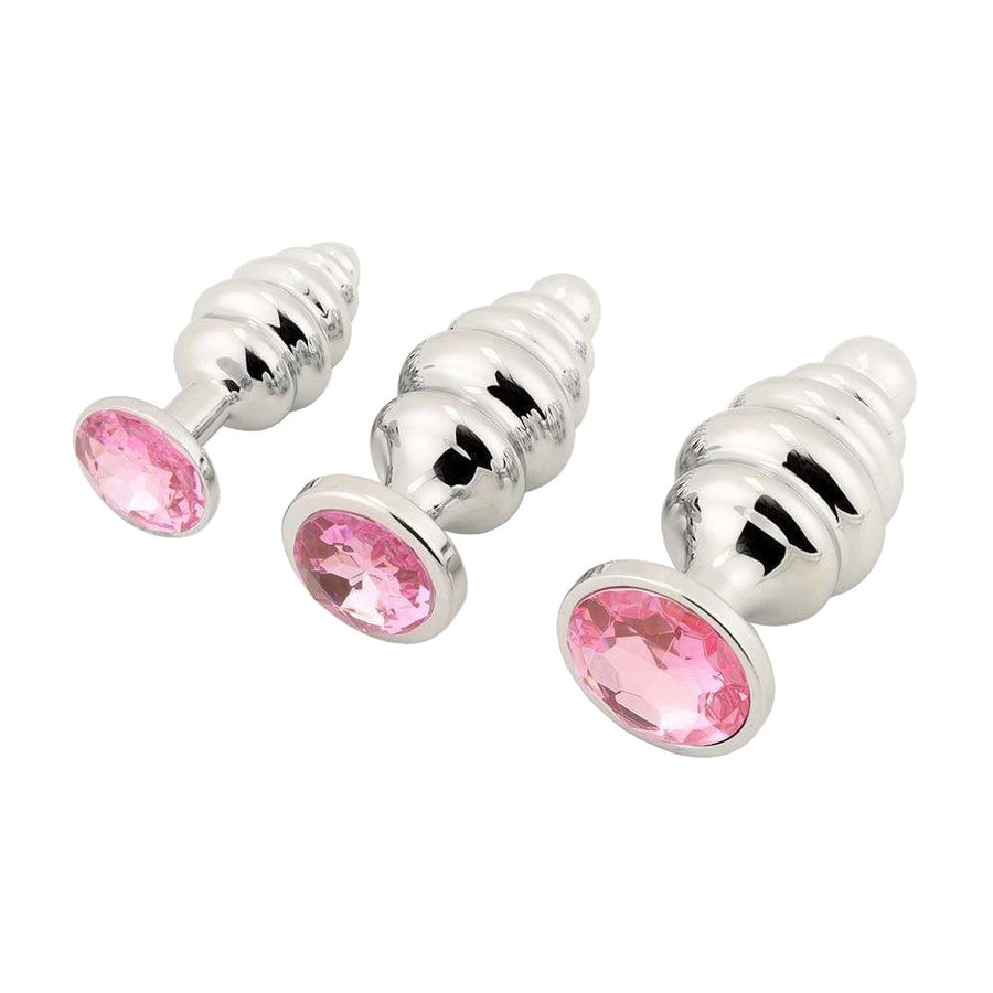 Pink Ribbed Jeweled Anal Training Set (3 Piece) Loveplugs Anal Plug Product Available For Purchase Image 40