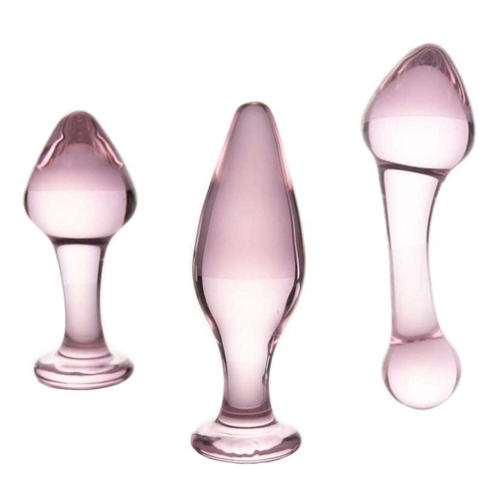 Rose Pink Crystal Glass Kit (3 Piece) Loveplugs Anal Plug Product Available For Purchase Image 1