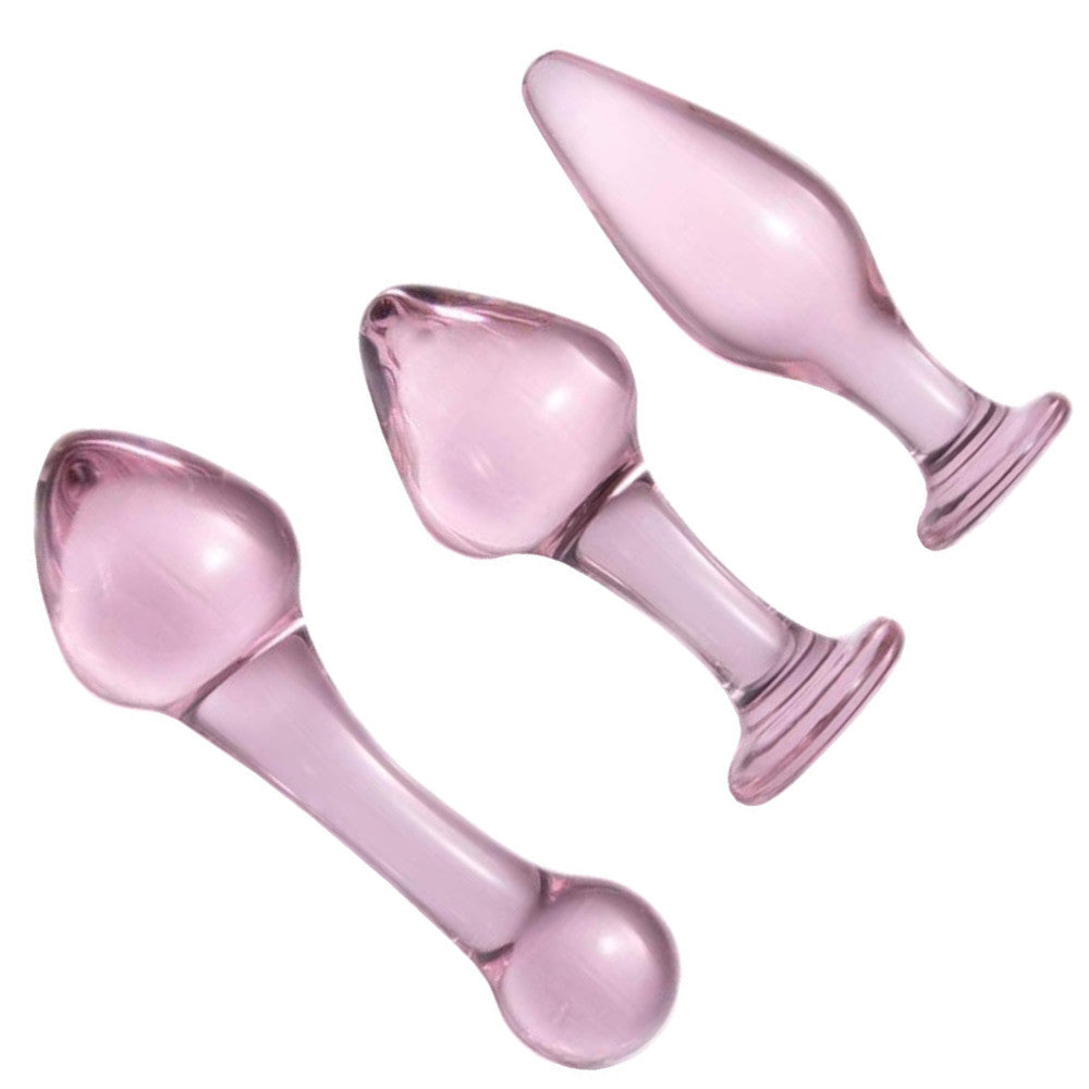 Rose Pink Crystal Glass Kit (3 Piece) Loveplugs Anal Plug Product Available For Purchase Image 3