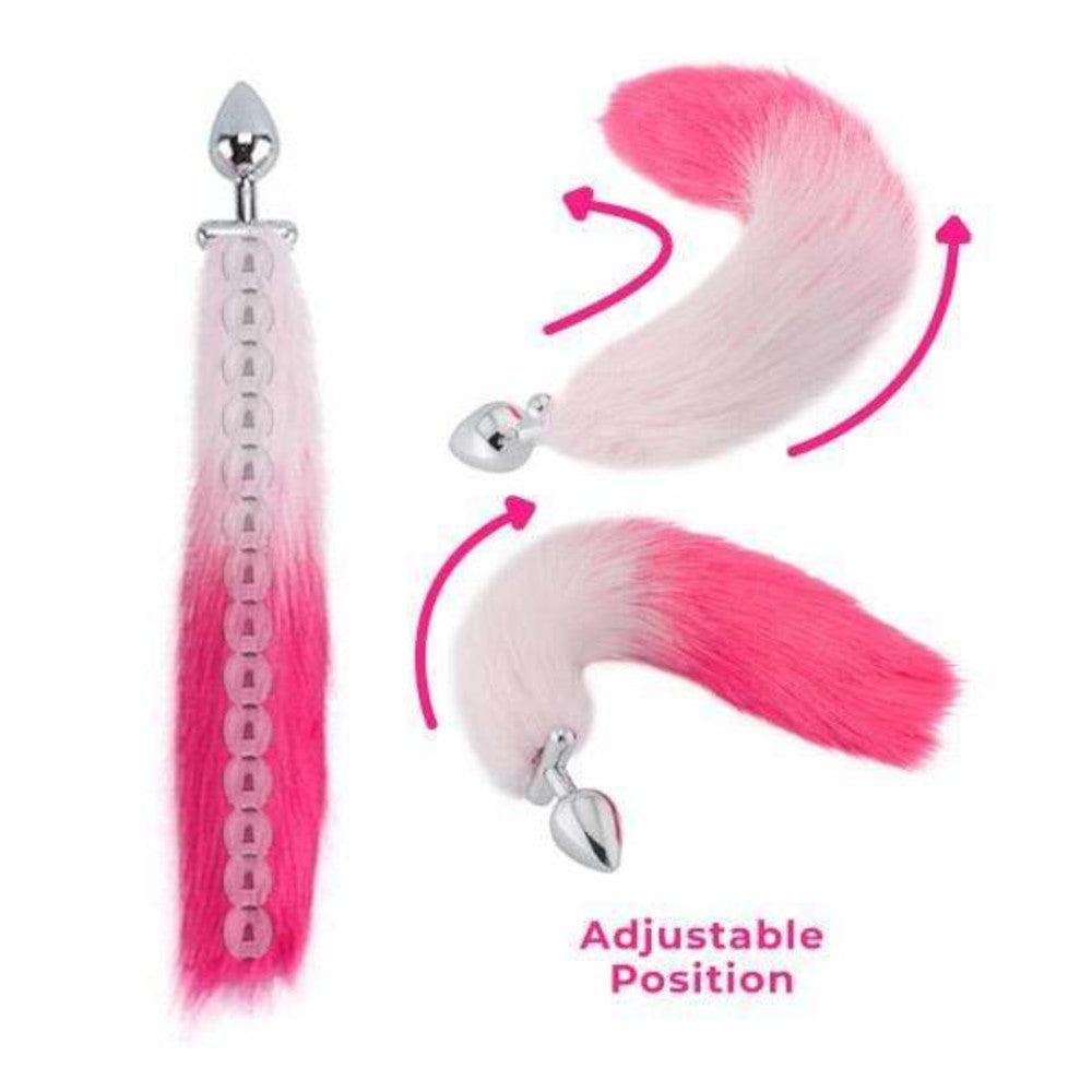 Pink with White Fox Shapeable Metal Tail, 18" Loveplugs Anal Plug Product Available For Purchase Image 4