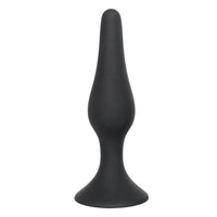Sized sex toys in black silicone for play. The tapered medium set offers a base with a red end, making sex toys huge, safe, and comfortable to use.