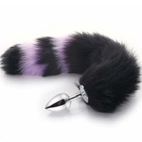 Feel irresistible with this soft, luxurious, 14" plug. fox sex toys come with a stainless, metal plug, in black, purple, silver, and large