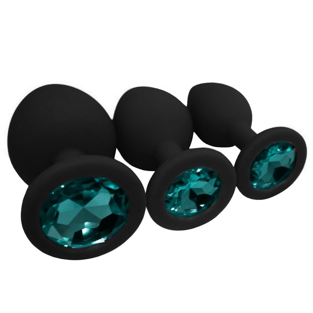 Silicone Jeweled Plug Starter Set (3 Piece) Loveplugs Anal Plug Product Available For Purchase Image 1