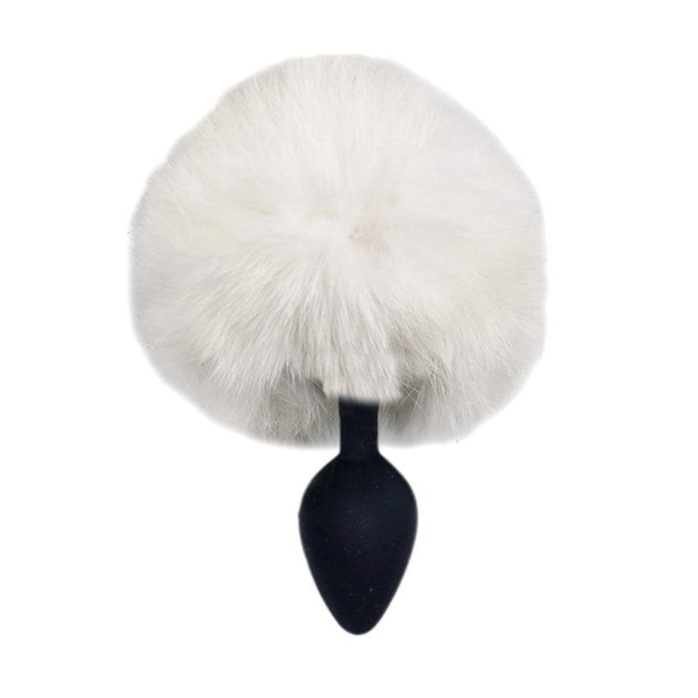 The large bunny plug offers a luxurious feel with its silicone, white, fluffy detail. silicone, large, white, ears, tail, ear