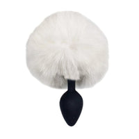 The large bunny plug offers a luxurious feel with its silicone, white, fluffy detail. silicone, large, white, ears, tail, ear
