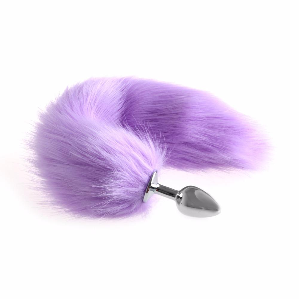 15 Purple Dyed Silver Fox Tail Butt Plug