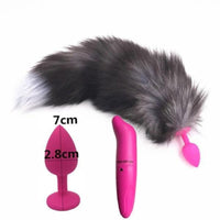 15" Dark Fox Tail with Pink Silicone Princess-type Plug and Extra Vibrator Loveplugs Anal Plug Product Available For Purchase Image 22