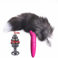 A fox tail and sex toy tail set offers sleek design with soft fur, enhancing the experience for any girl, vibrator in hand.