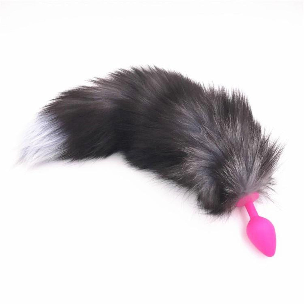 15" Dark Fox Tail with Pink Silicone Princess-type Plug and Extra Vibrator Loveplugs Anal Plug Product Available For Purchase Image 1
