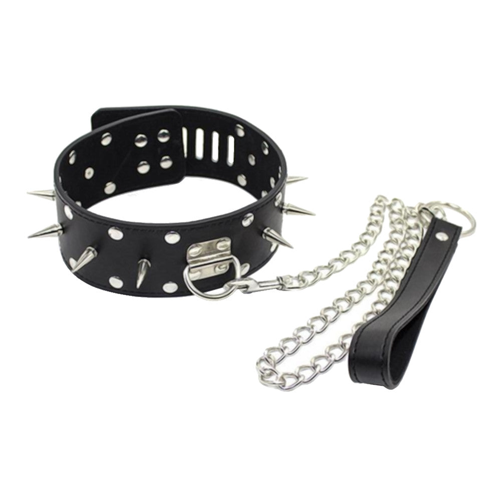 Spiked Leather Collar With Leash Loveplugs Anal Plug Product Available For Purchase Image 1