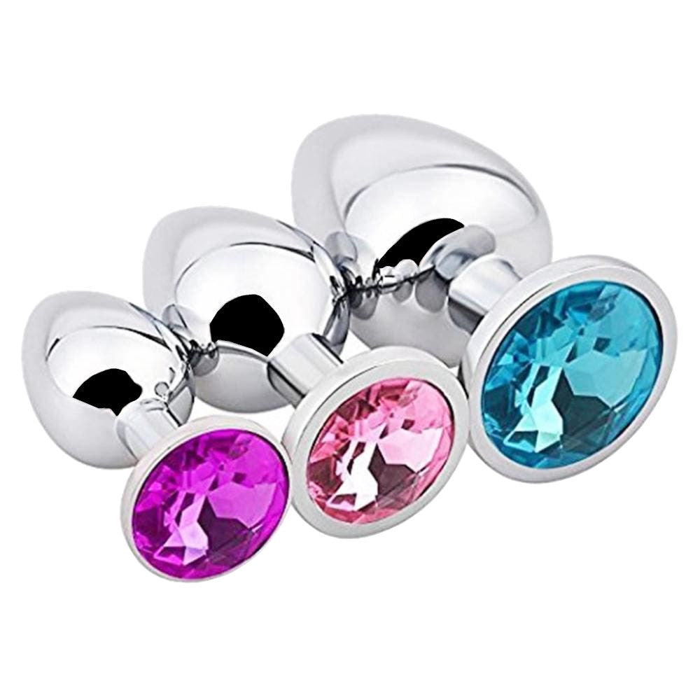 Steel Tear-Drop Jeweled Gemstone Kit (3 Piece) Loveplugs Anal Plug Product Available For Purchase Image 1