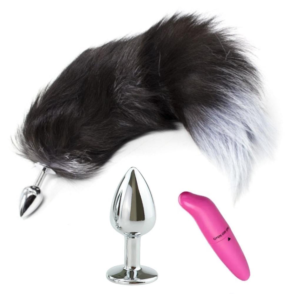 Transform your intimate moments with this stunning black, white tail. fox sex toys The gray, light fur is soft, enhancing your wild adventures.
