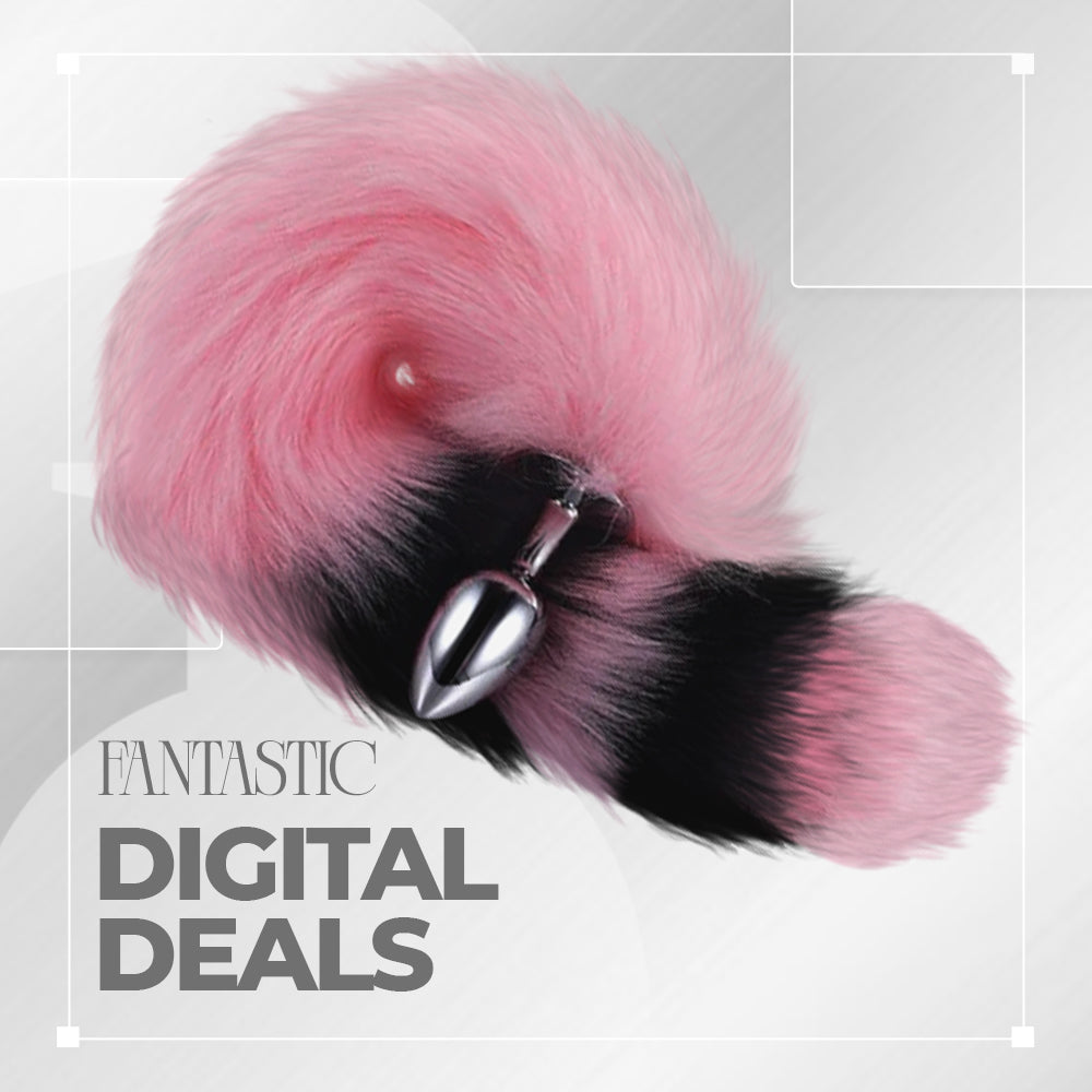 Pink with Black Anal Fox Metal Tail, 14"