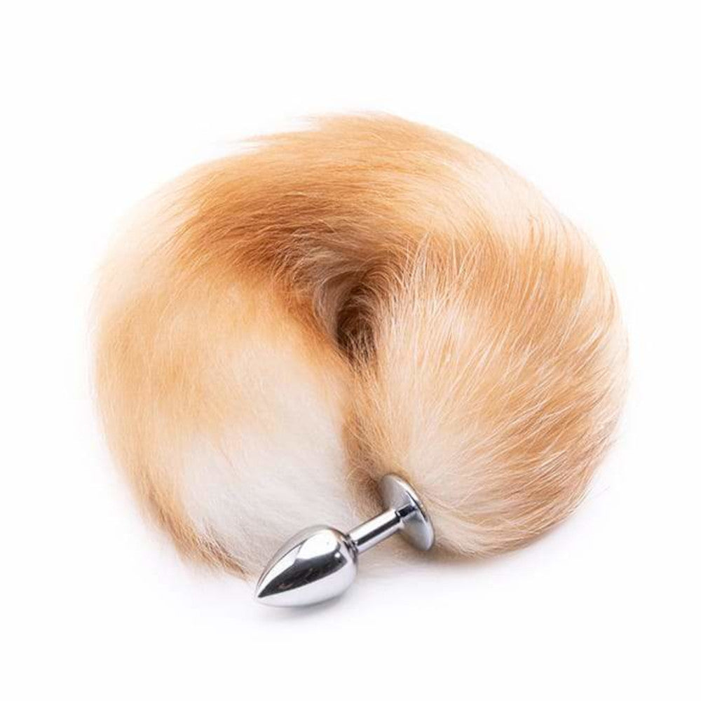 Orange Metal Fox Tail Anal Butt Plug 16"