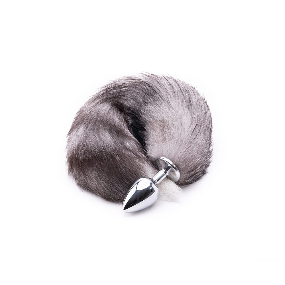 Grey Fox Tail With Plug Shaped Metal Tip Loveplugs Anal Plug Product Available For Purchase Image 3